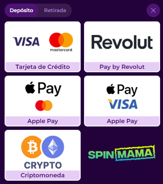 Depósitos con Visa y Mastercard en Spinmama casino